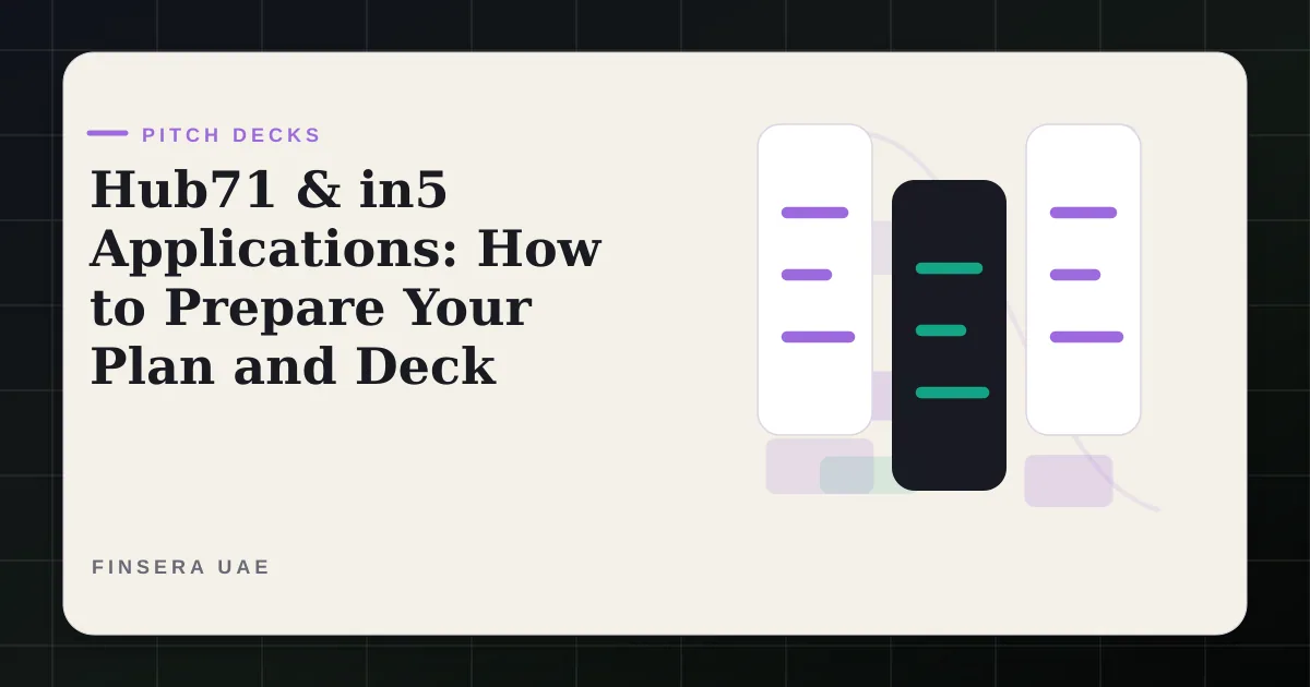 UAE pitch deck feature image for Hub71 & in5 Applications: How to Prepare Your Plan and Deck by Finsera UAE